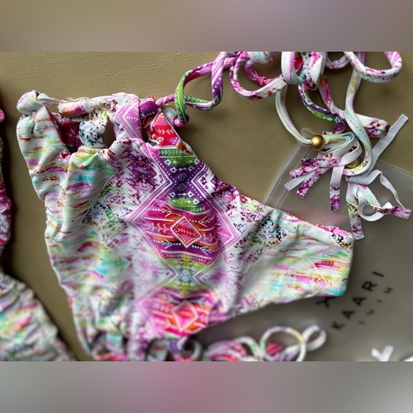 Boho Chic High Waisted Cut Out Side Tie Beaded Tassels Cheeky Bikini Bottom NWT - Picture 9 of 11